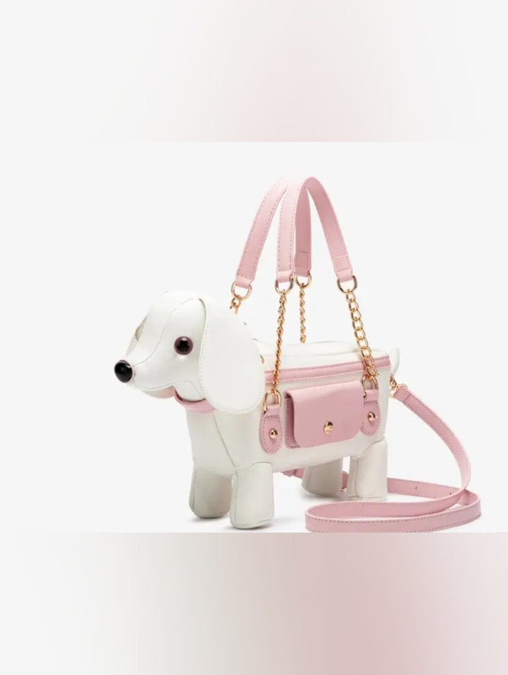 White & Pink Dog-Shaped Handbag